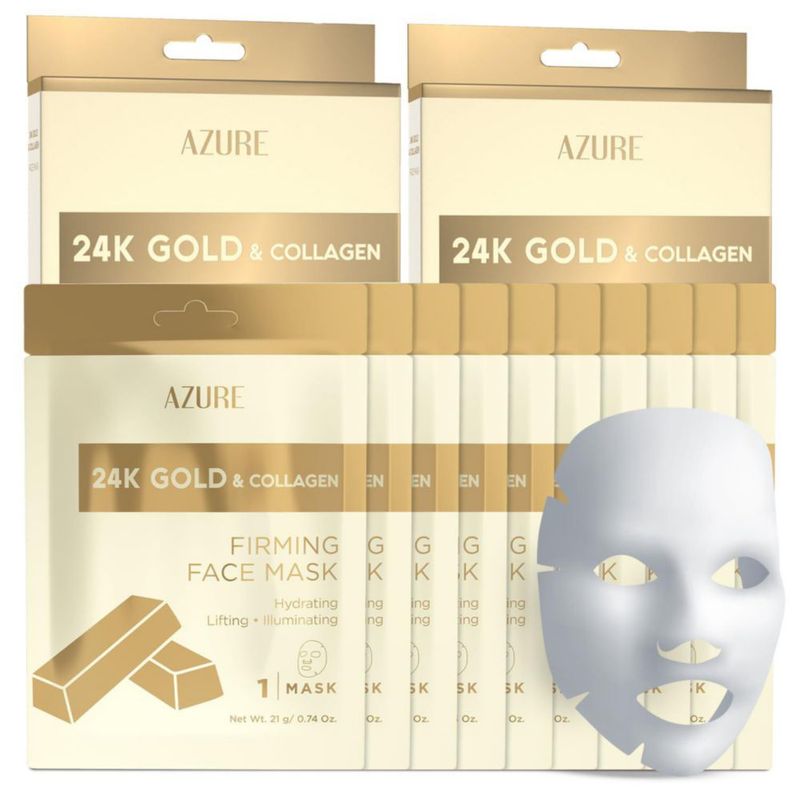 Mascarilla facial Azure 24K Oro y Colágeno – Pack de 10