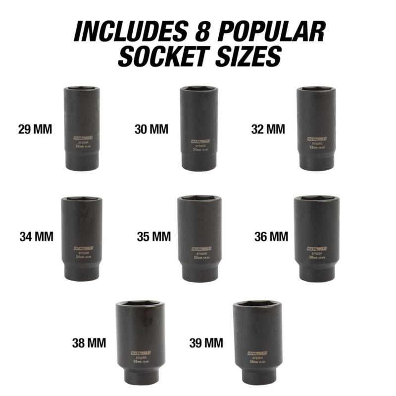 Juego de vasos para tuercas de eje OEMTOOLS 1/2" 8 piezas 12 puntos