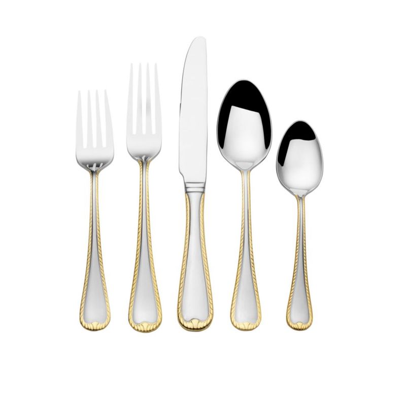 Cubertería Mikasa 65 piezas 18/10 con acentos dorados