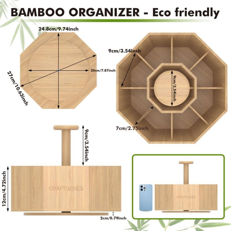 CADDY CraftGenes 25 cm Organizador Giratorio de Bambú con 10 Compartimentos