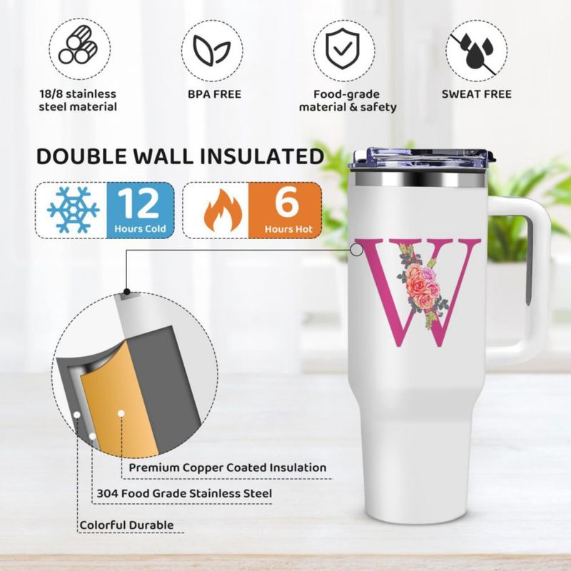 Set de regalo con vaso térmico AiHeart de 40 oz blanco monogramado
