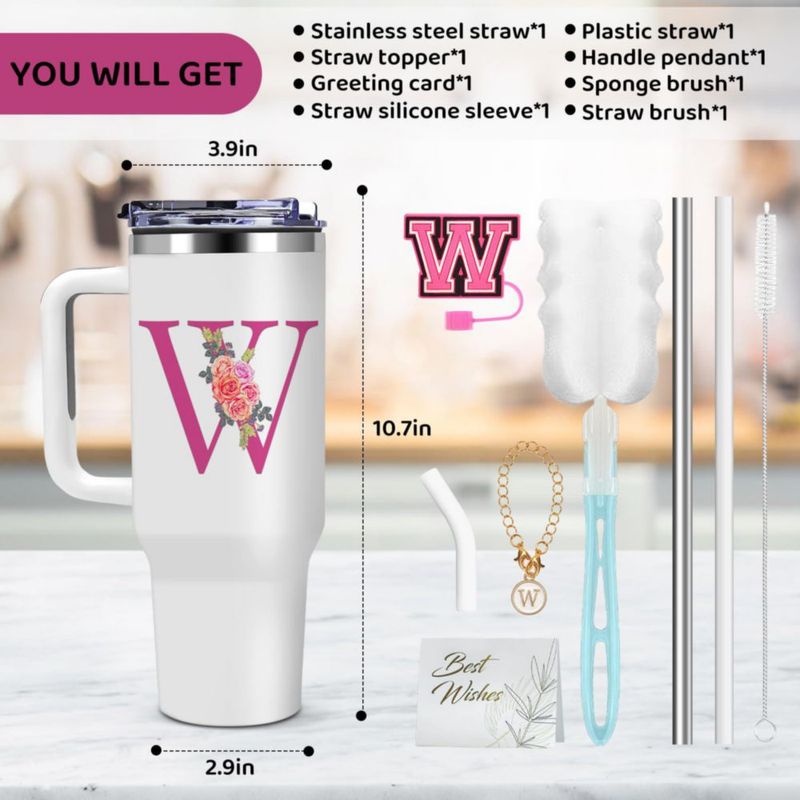 Set de regalo con vaso térmico AiHeart de 40 oz blanco monogramado