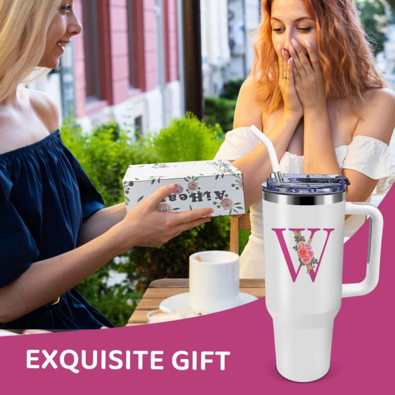 Set de regalo con vaso térmico AiHeart de 40 oz blanco monogramado