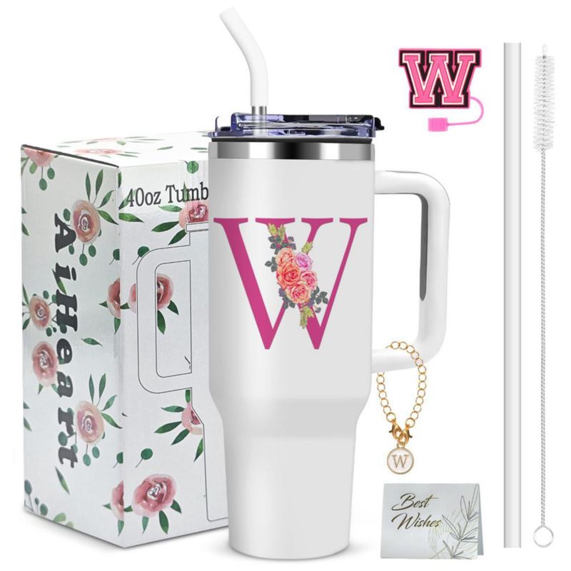 Set de regalo con vaso térmico AiHeart de 40 oz blanco monogramado