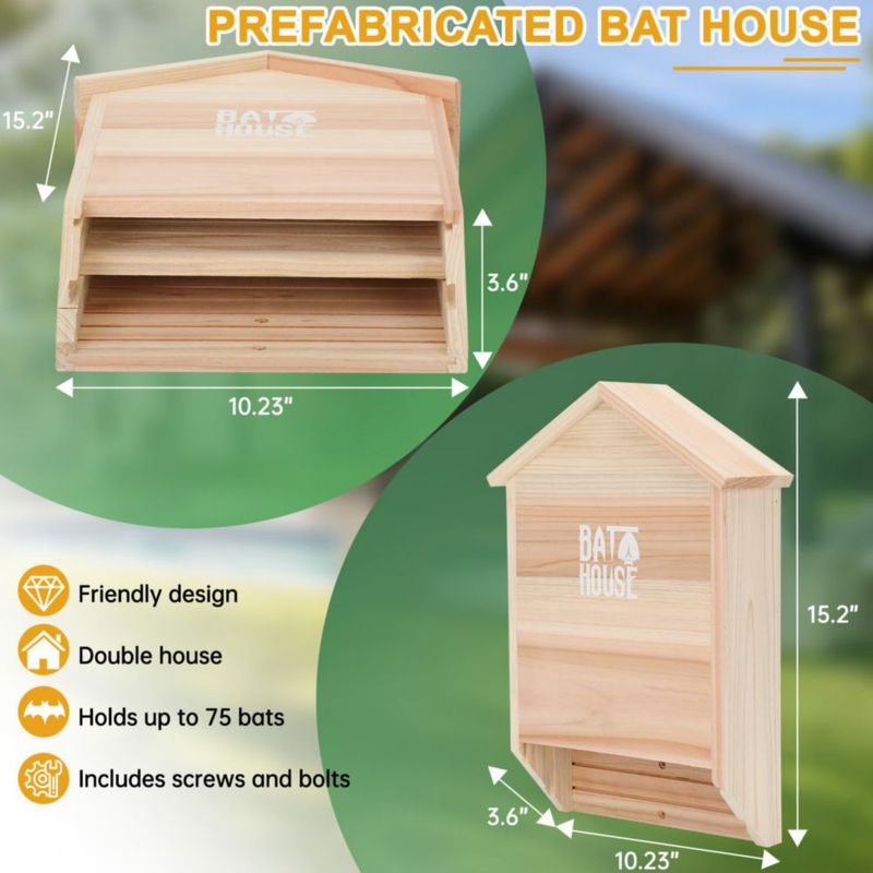 Casa de Murciélagos Sobalai 38 cm 2 Cámaras Madera de Cedro