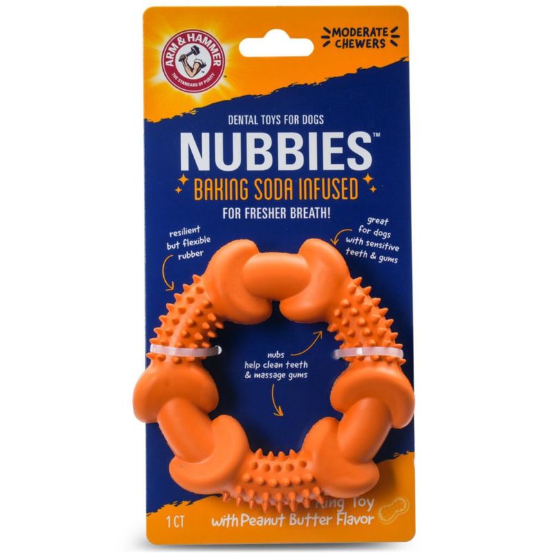 Juguete masticable dental Nubbies de Arm & Hammer con sabor a mantequilla de maní