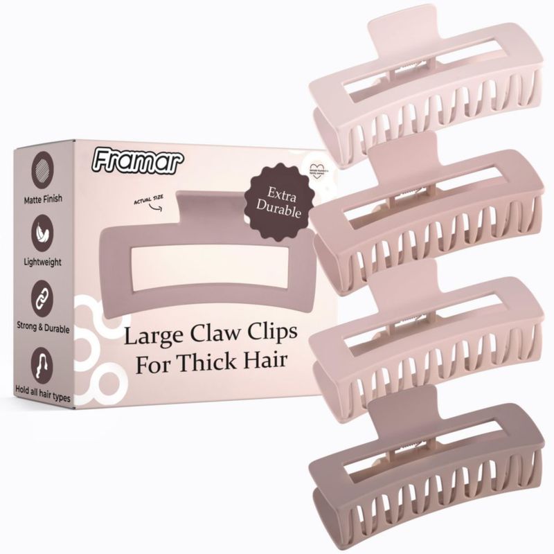 Pinza de pelo FRAMAR grande con acabado mate rosa – juego de 4