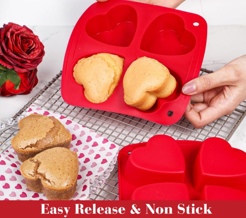 Molde de silicona en forma de corazón Webake 7 cm 4 cavidades 2 unidades