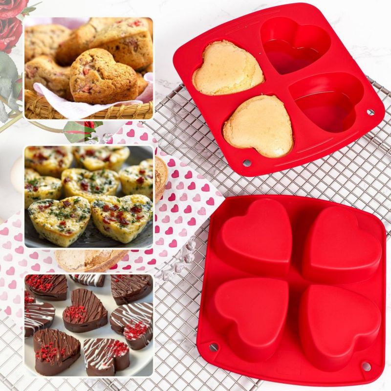 Molde de silicona en forma de corazón Webake 7 cm 4 cavidades 2 unidades