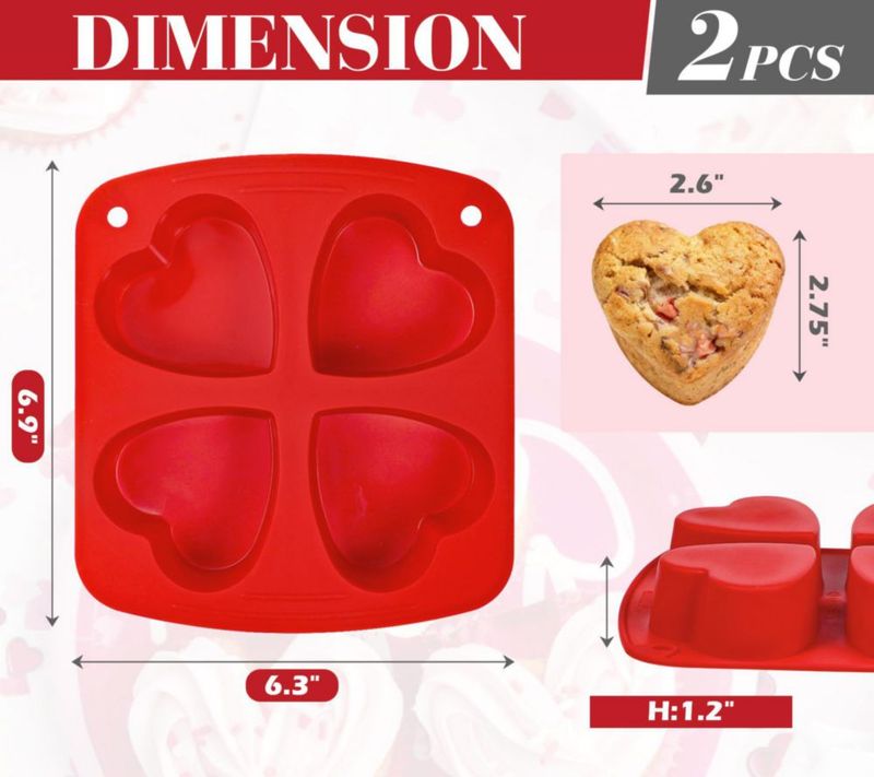 Molde de silicona en forma de corazón Webake 7 cm 4 cavidades 2 unidades