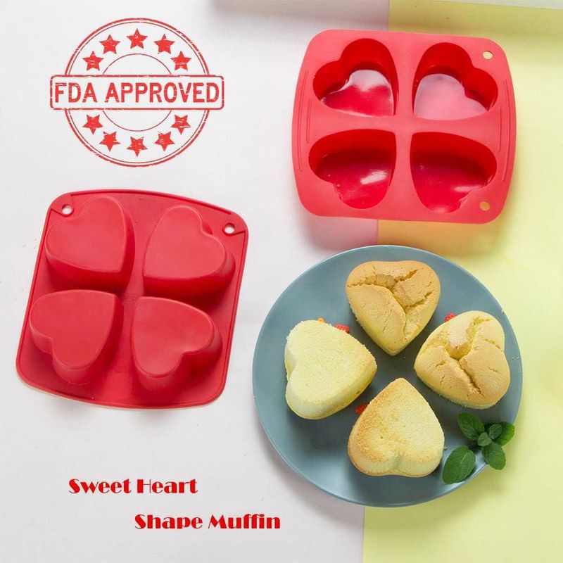 Molde de silicona en forma de corazón Webake 7 cm 4 cavidades 2 unidades