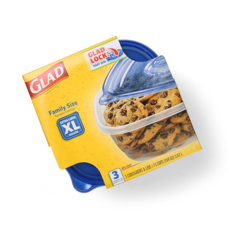 Glad Contenedores de Almacenamiento de Alimentos XL Cuadrado 307 L Pack de 3