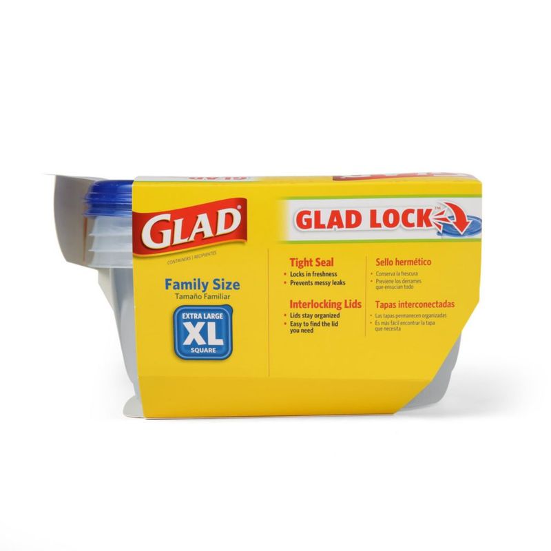 Glad Contenedores de Almacenamiento de Alimentos XL Cuadrado 307 L Pack de 3