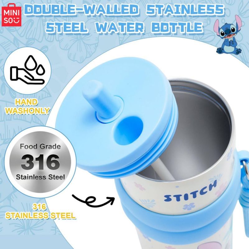 Botella de agua MINISO 591 ml Stitch con aislamiento y tapa flip