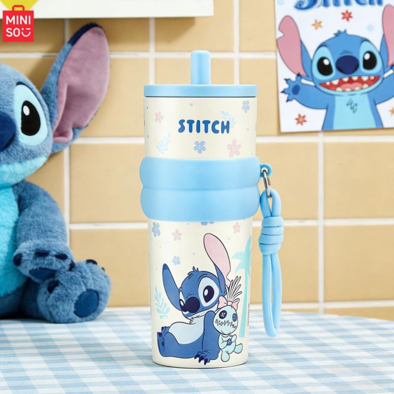 Botella de agua MINISO 591 ml Stitch con aislamiento y tapa flip