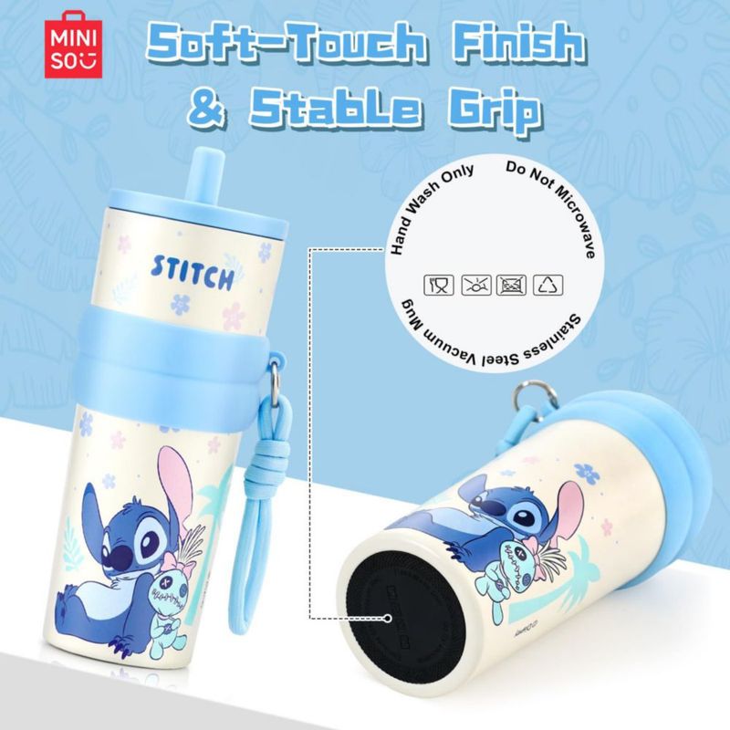 Botella de agua MINISO 591 ml Stitch con aislamiento y tapa flip