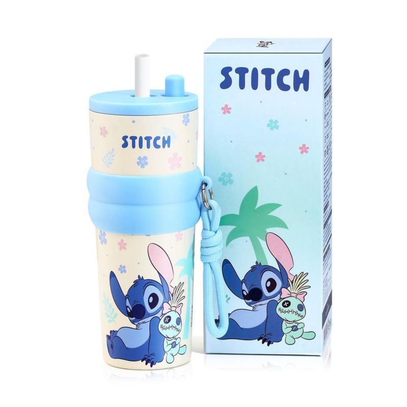 Botella de agua MINISO 591 ml Stitch con aislamiento y tapa flip