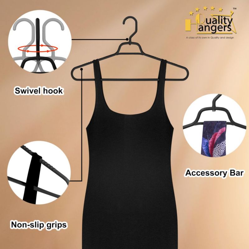 Perchas de ropa Quality Hangers 43 cm negras - pack de 40