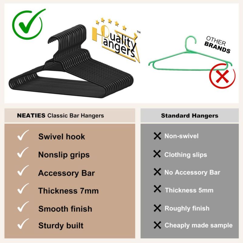 Perchas de ropa Quality Hangers 43 cm negras - pack de 40