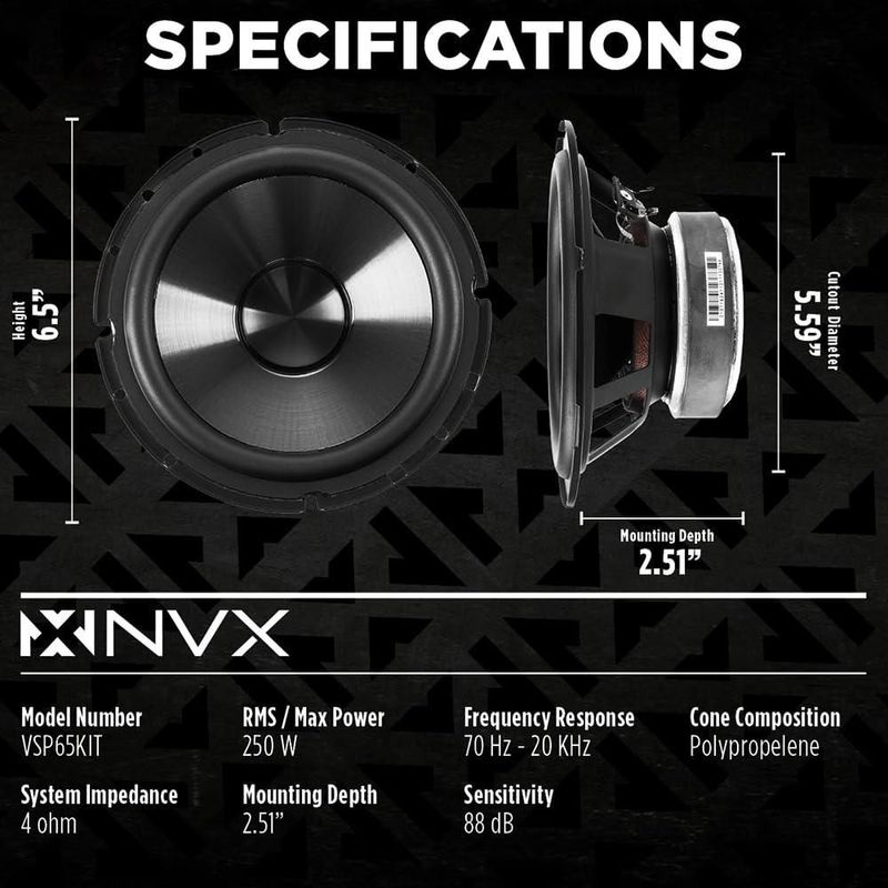 Parlantes NVX VSP65KIT 6.5" 2 vías 750W pico