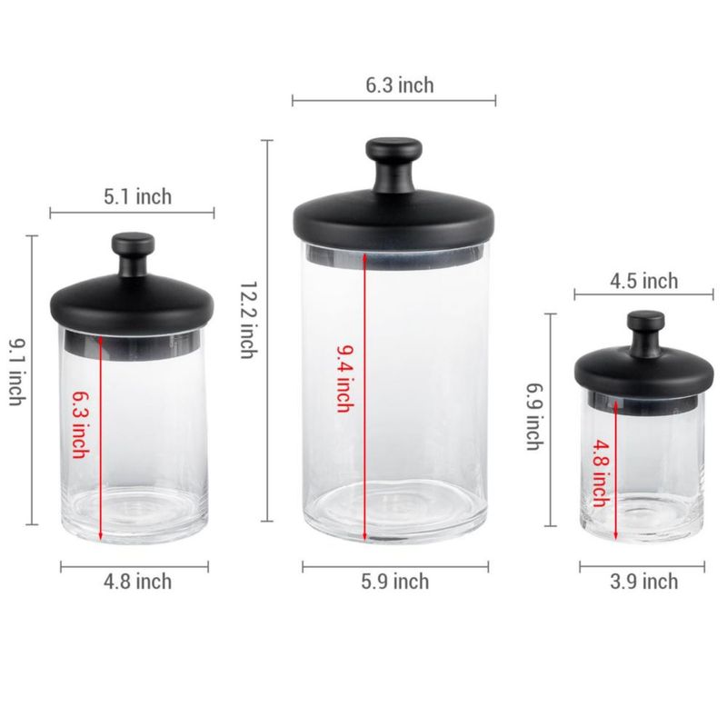 Juego de 3 frascos de vidrio con tapa negra MyGift