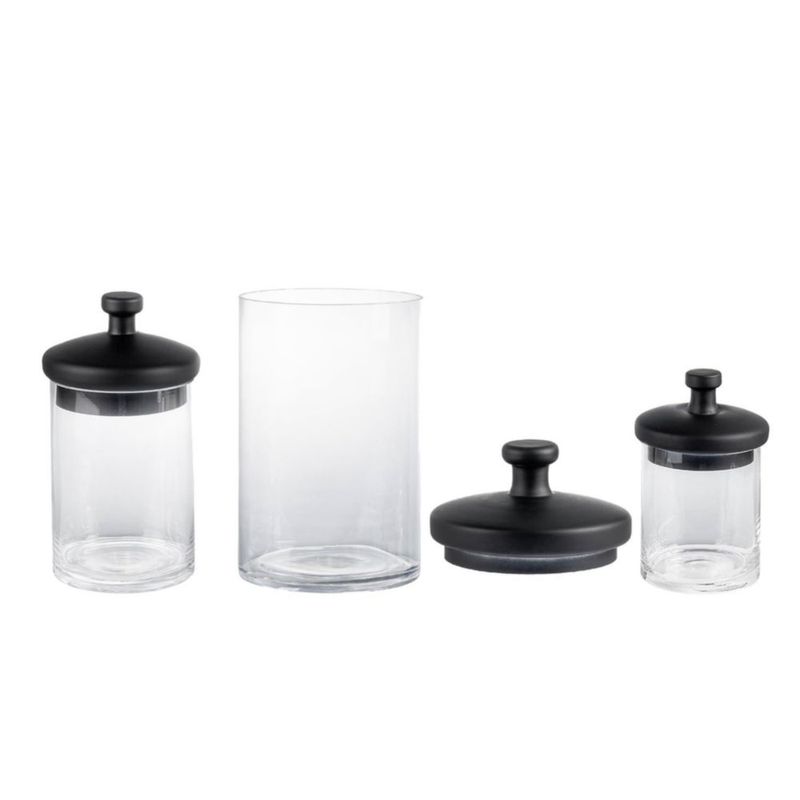 Juego de 3 frascos de vidrio con tapa negra MyGift