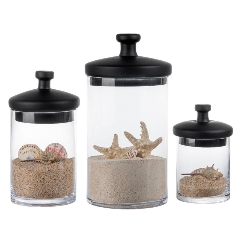 Juego de 3 frascos de vidrio con tapa negra MyGift