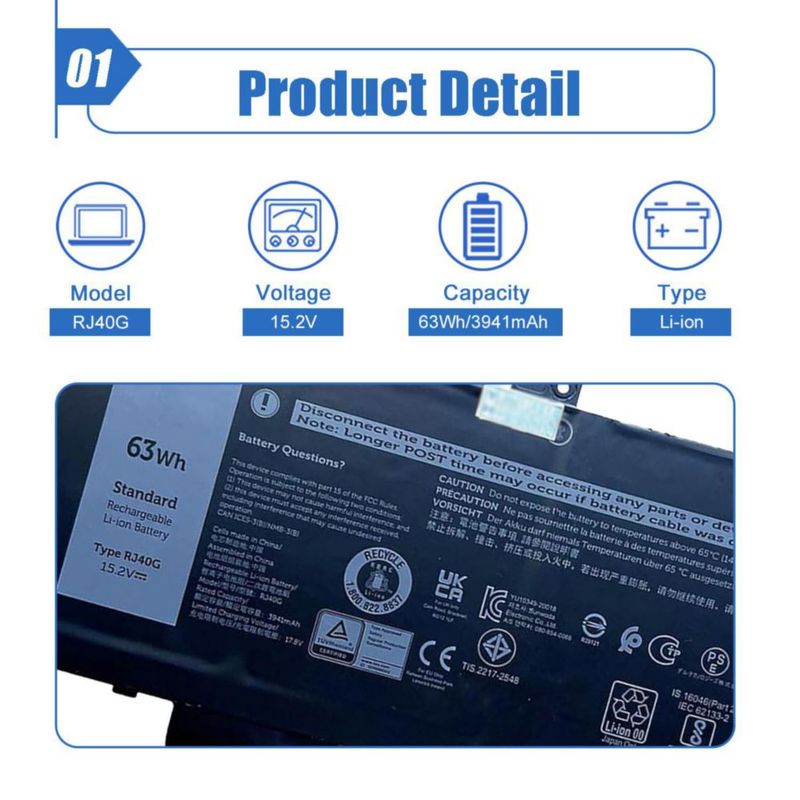 Batería de portátil Dentsing 63Wh 15.2V para Dell Latitude/Precision
