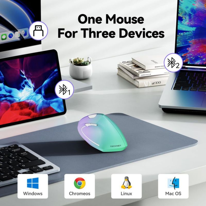 Ratón TECKNET vertical inalámbrico Bluetooth 4800 DPI para 3 dispositivos
