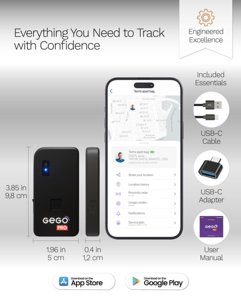 Rastreador GPS GEGO 4G LTE Seguimiento Global 1 Año Suscripción