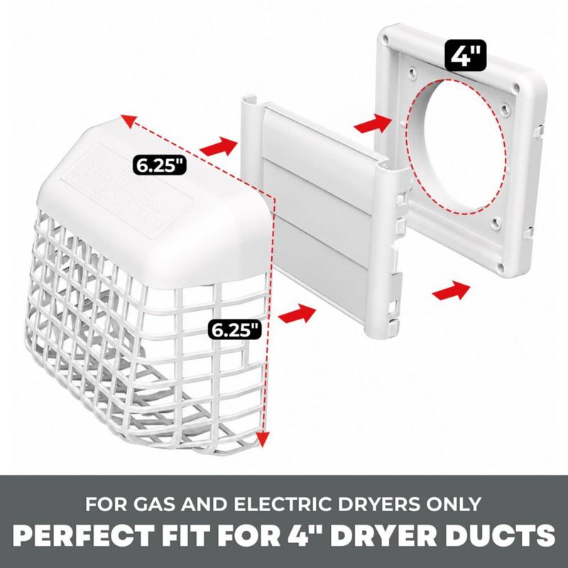Deflecto Tapa de Ventilación para Secadora 10 cm Blanca con Protector de Aves 4\"