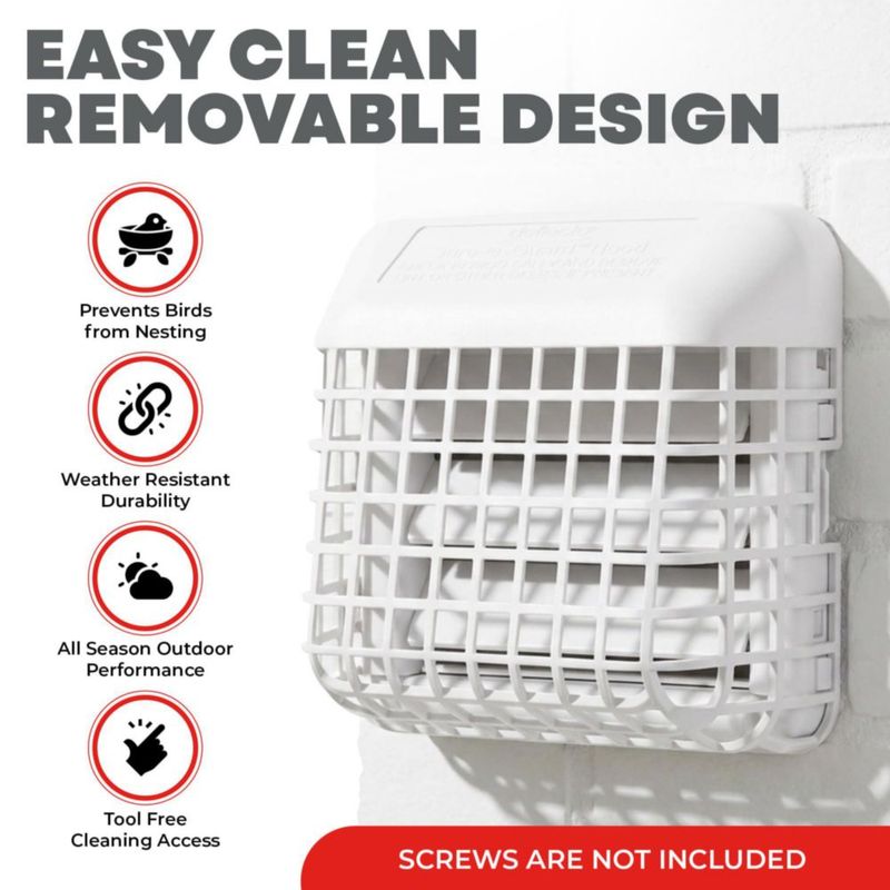 Deflecto Tapa de Ventilación para Secadora 10 cm Blanca con Protector de Aves 4\"