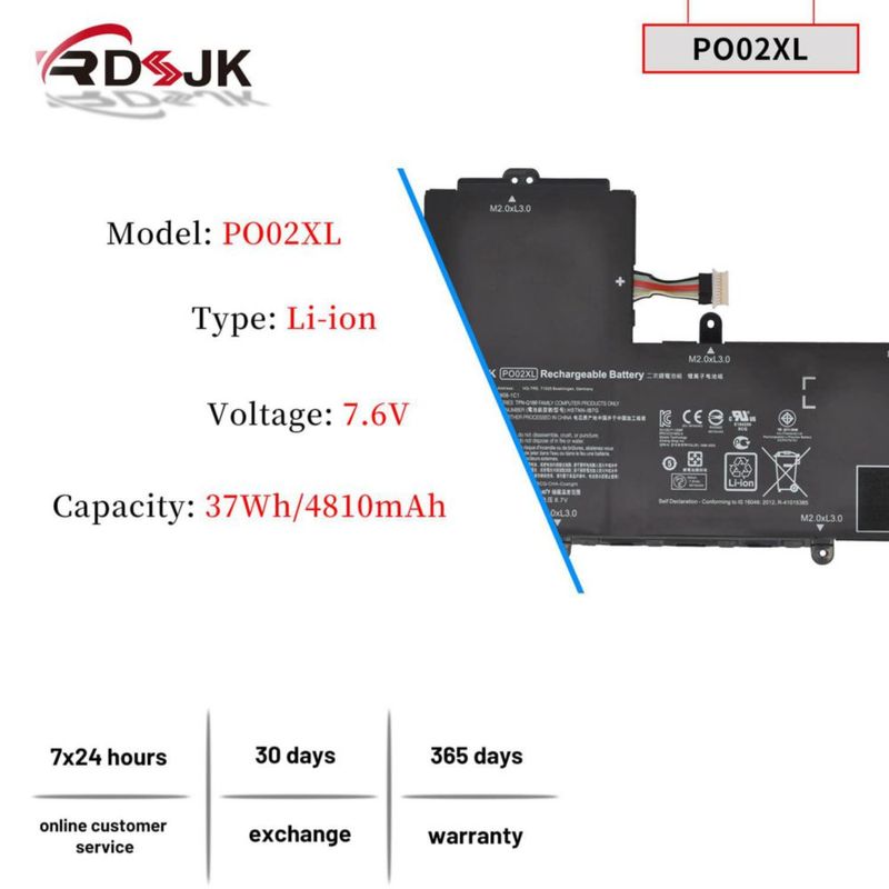 Batería para portátil RDSJ PO02XL 76 V 37 Wh HP Stream