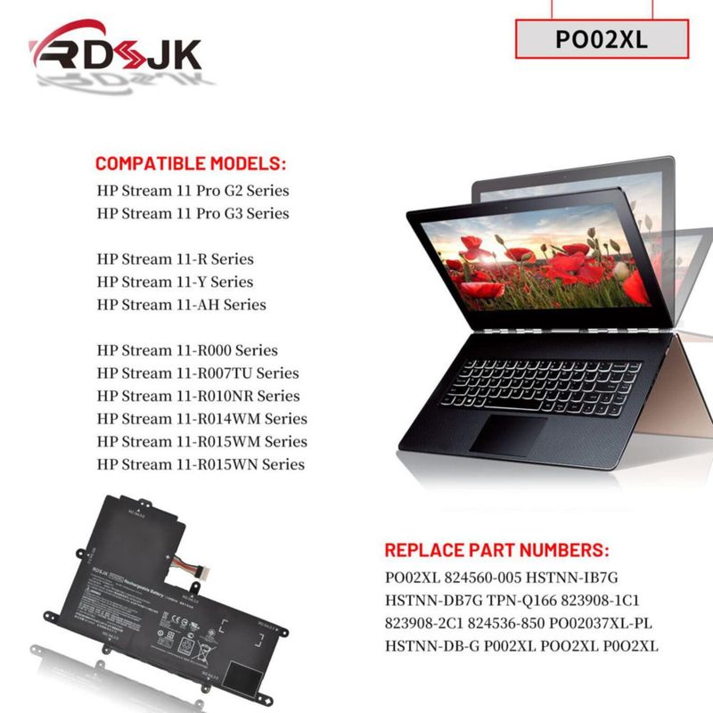 Batería para portátil RDSJ PO02XL 76 V 37 Wh HP Stream