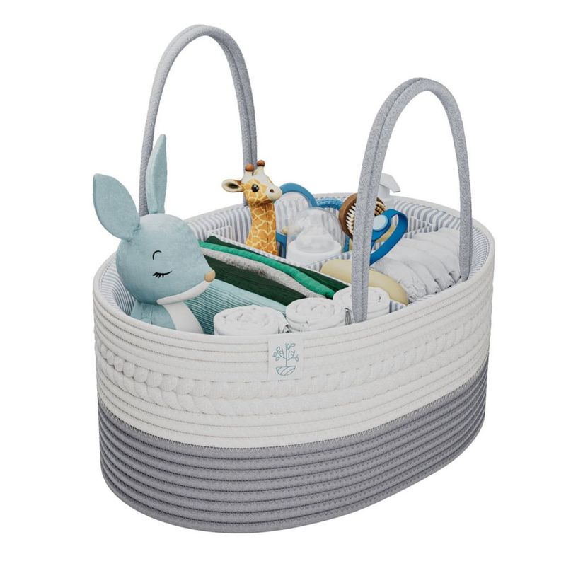Cajón organizador de pañales KiddyCare gris grande con tapa y asa