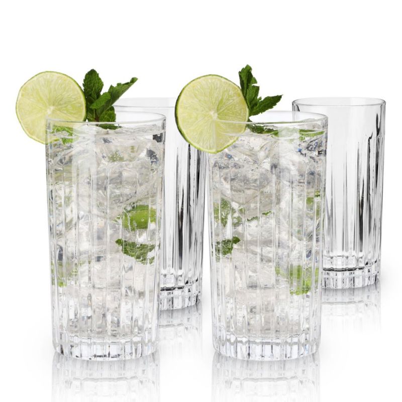 Vasos Highball de Cristal Viski Reserve Milo - Juego de 4 vasos tipo Collins de 14 oz para cócteles bodas aniversarios y ocasiones especiales