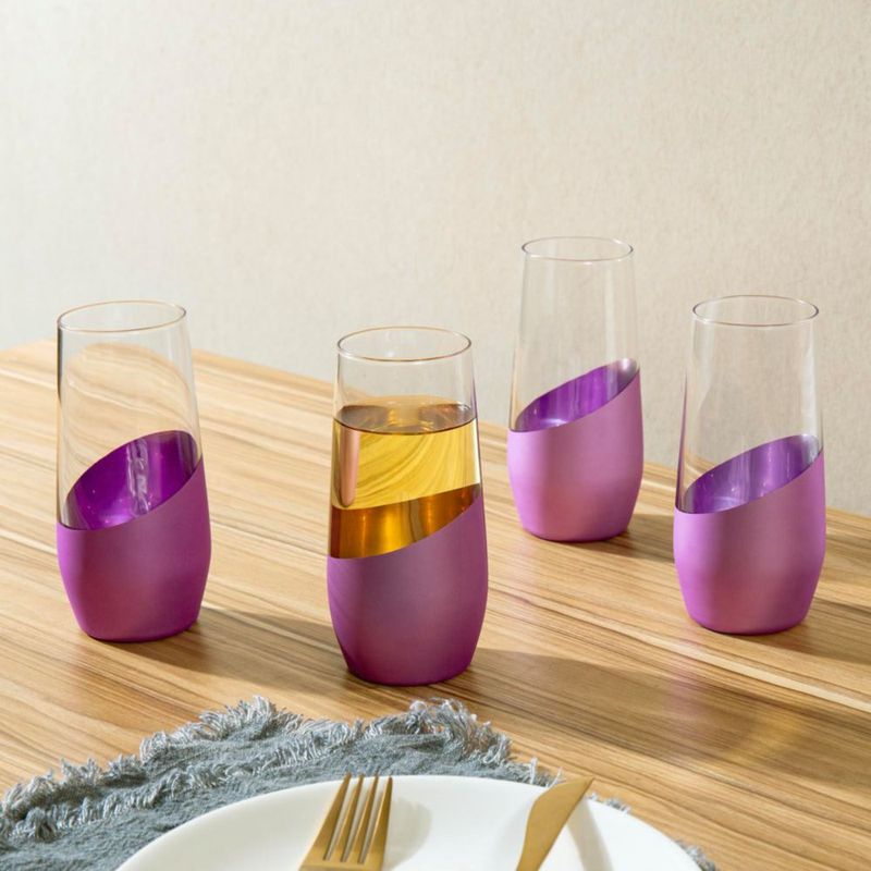 Juego de 4 copas de champagne MyGift 310 ml púrpura y dorado