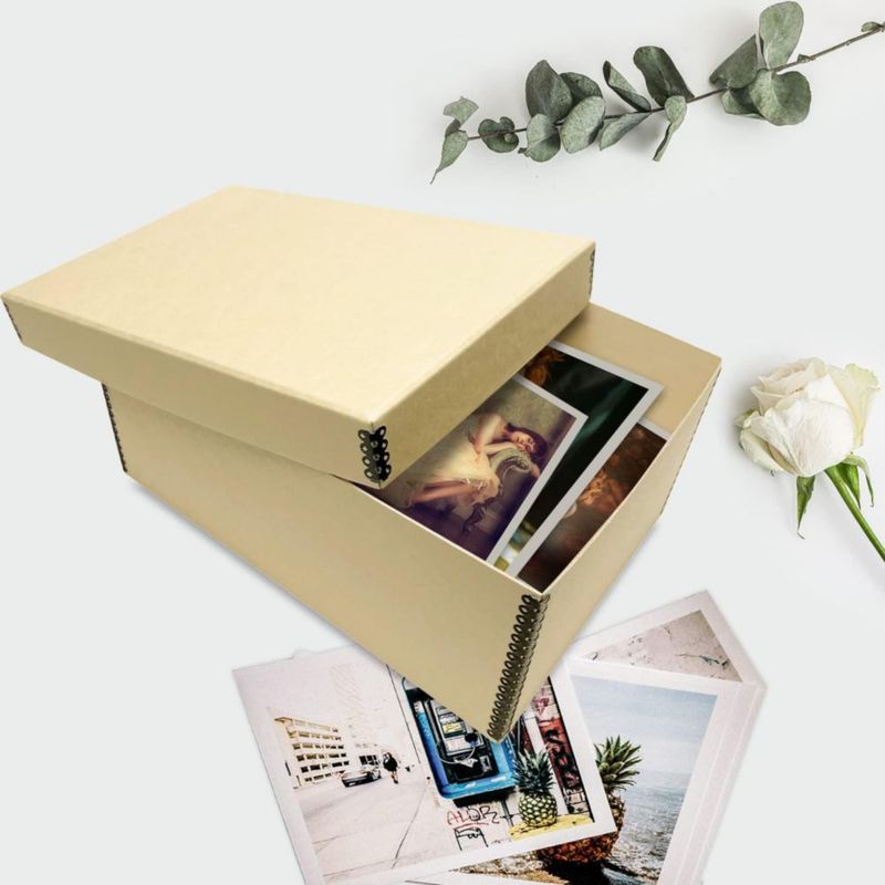 Caja archivística para fotos y tarjetas Lineco 13 × 20 × 30 cm color caqui (2 unidades)