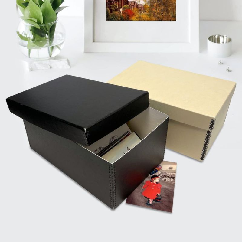 Caja archivística para fotos y tarjetas Lineco 13 × 20 × 30 cm color caqui (2 unidades)