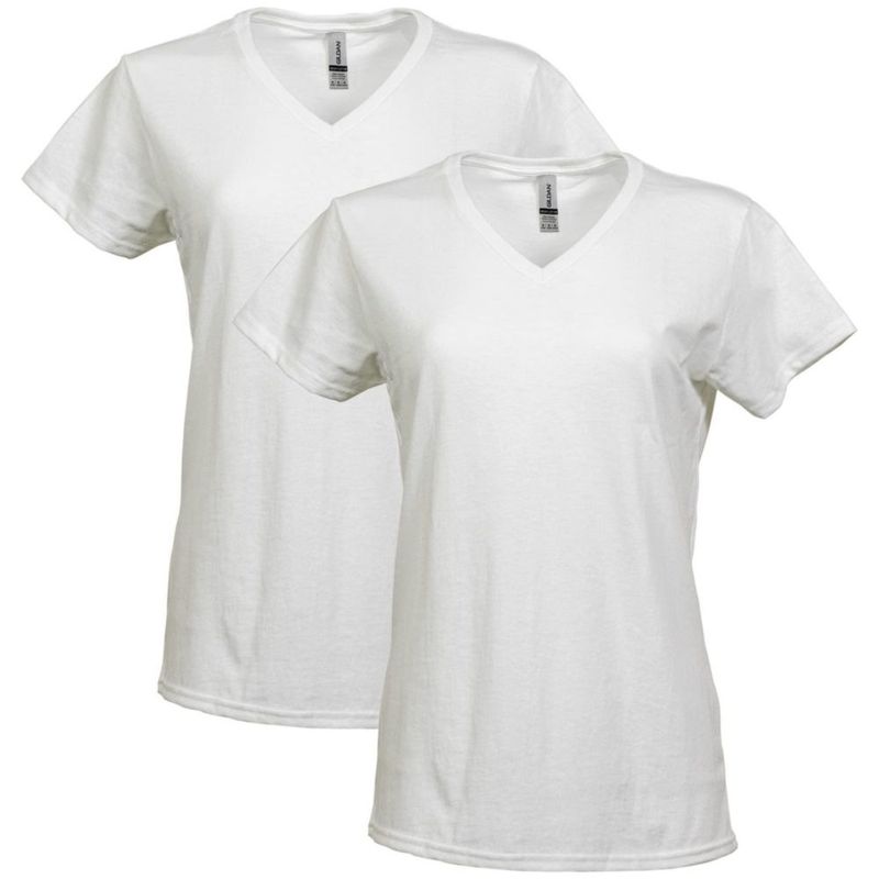 Camiseta Gildan para mujer con cuello en V pack de 2 blanca talla XL
