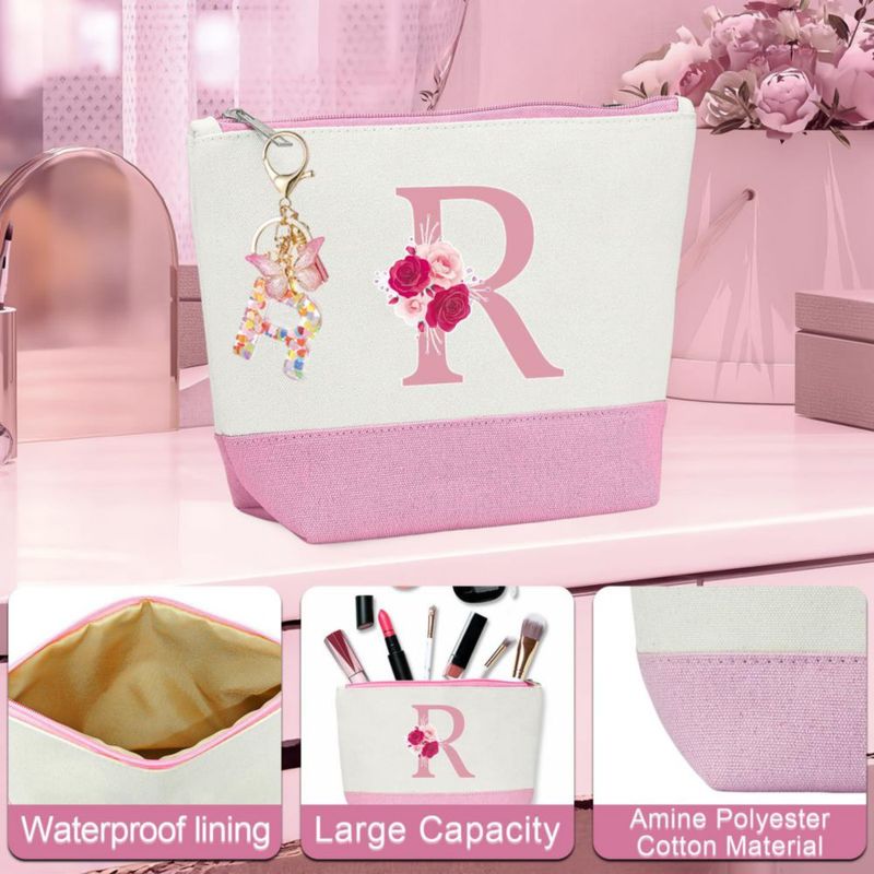 Bolso Tote de Lona AiHeart con Inicial y Bolsillo