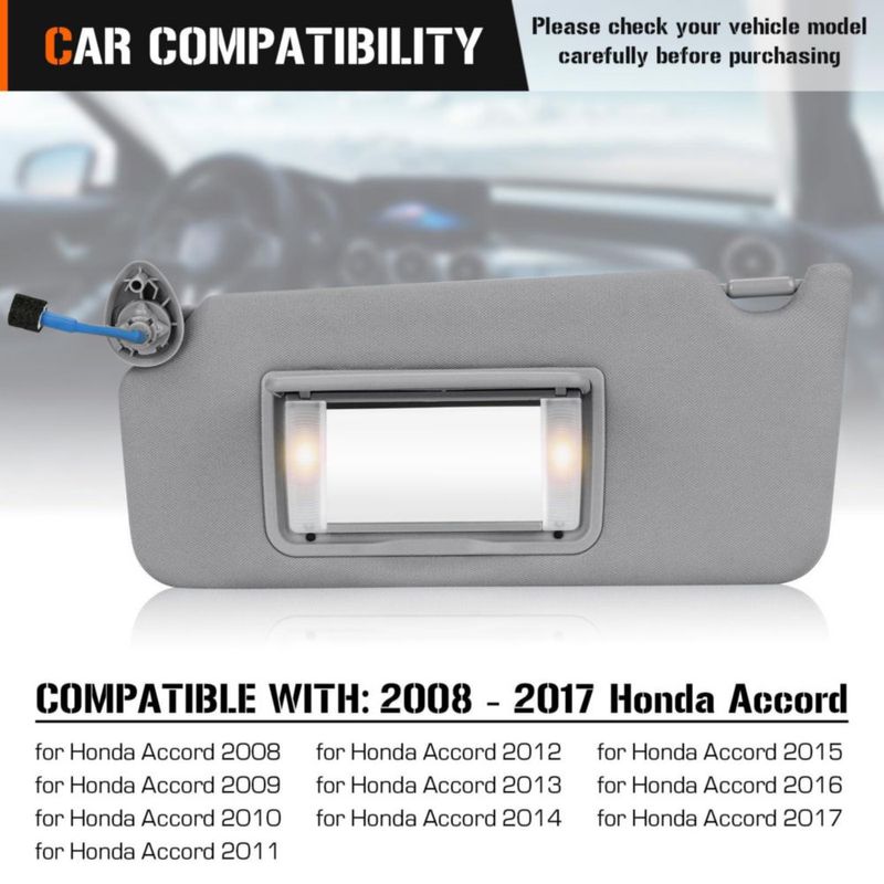 Visor solar izquierdo Aeagle para Honda Accord 2008‑2017 gris con luz integrada