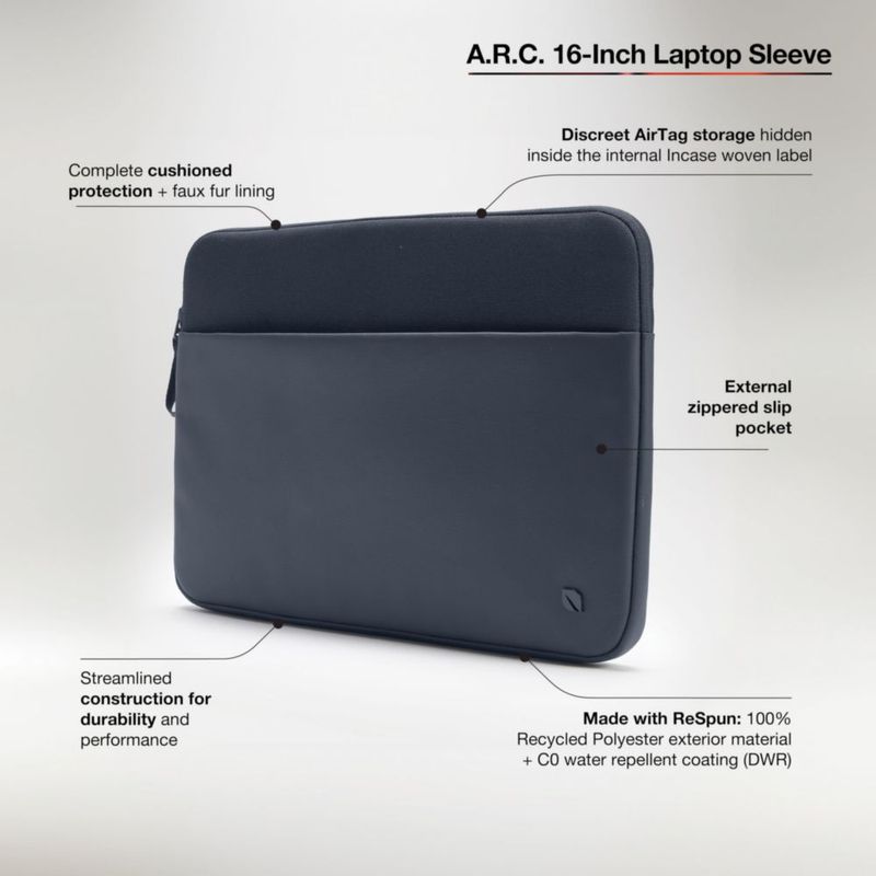 Funda para portátil Incase 38 cm/41 cm azul marino reciclada