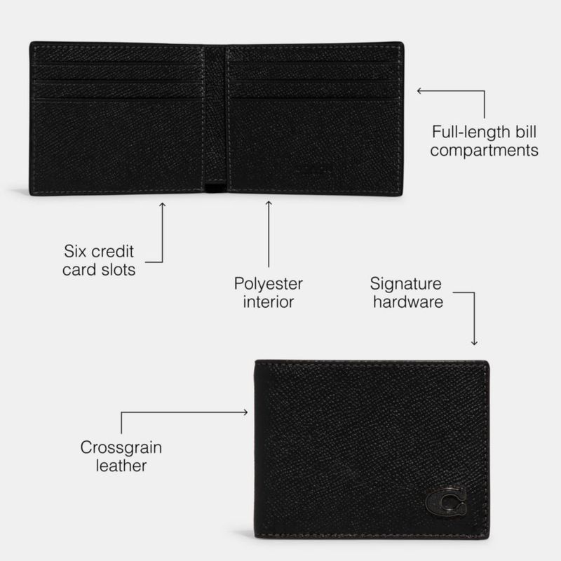 Billetera Coach Slim Billfold negra 10 cm x 8 cm