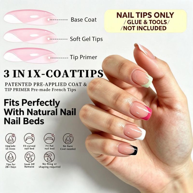Uñas postizas Dsixnails 150 uds. Tips de gel cuadrado corto
