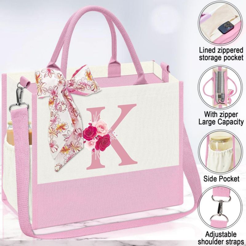 Bolso Tote AiHeart de Lona con Inicial y Bolsillo Interior