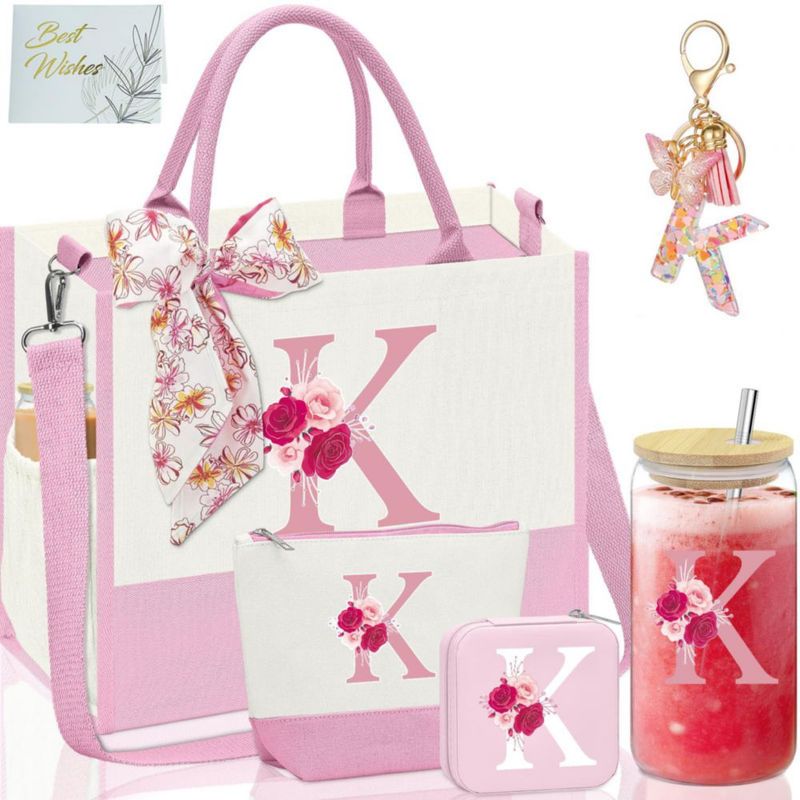 Bolso Tote AiHeart de Lona con Inicial y Bolsillo Interior