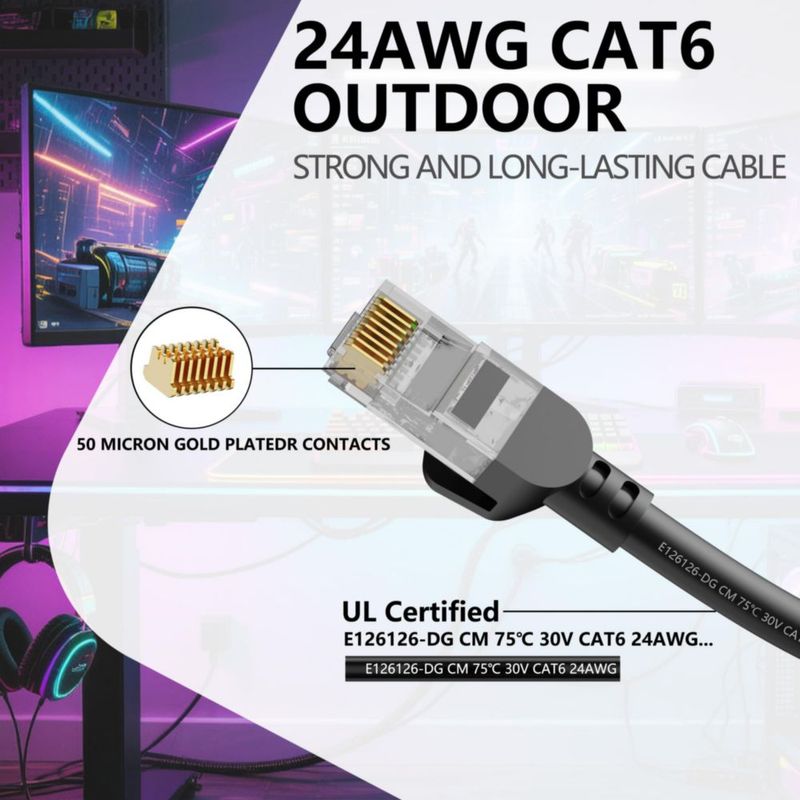 Cable Ethernet Jadaol Cat6 3 pies (91 cm) 5 unidades 10 Gbps negro
