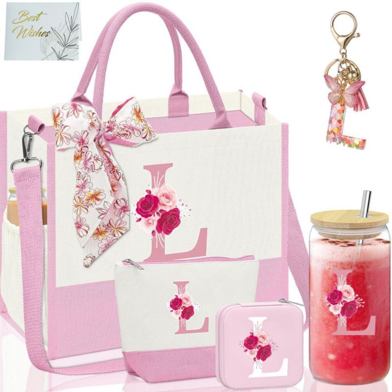 Bolso Tote AiHeart con Inicial en Lona y Bolsillo Interior