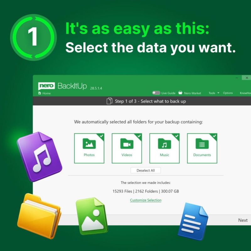 Respaldo de datos Nero BackItUp Lifetime para 1 PC Windows 11/10/8/7